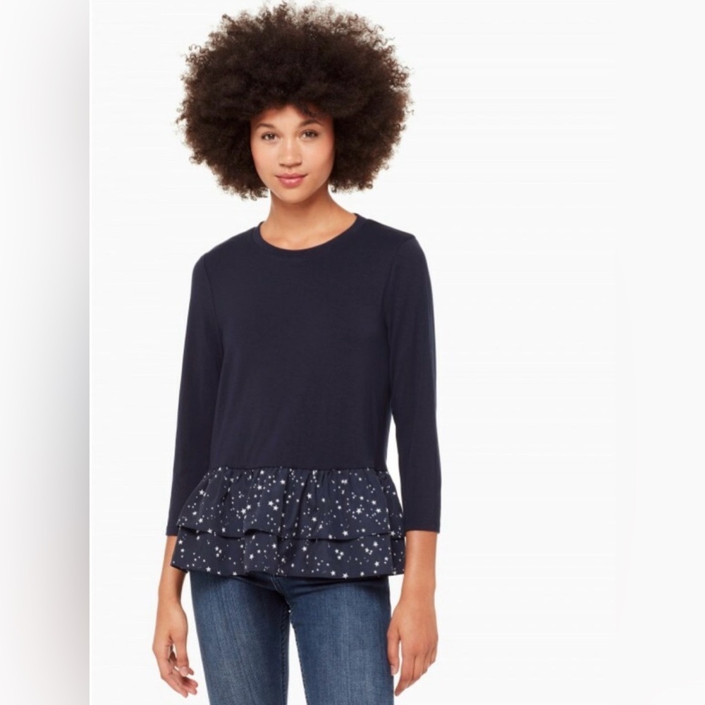 Kate Spade Brooke Street Navy Blue Star Peplum Top Size Small